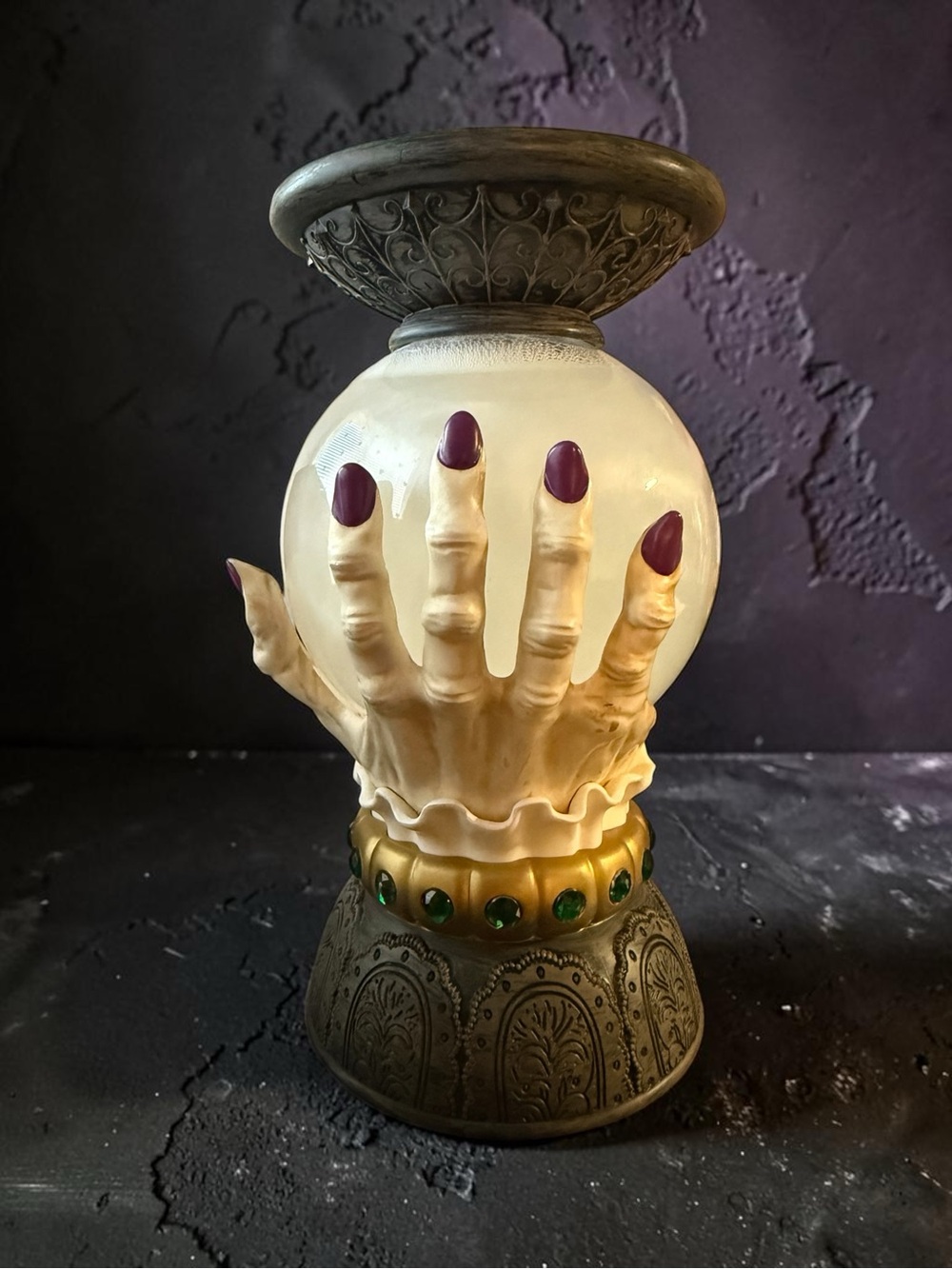 Decorative Hand-Held Crystal Ball Accent Lamp in Cream and Purple lights up